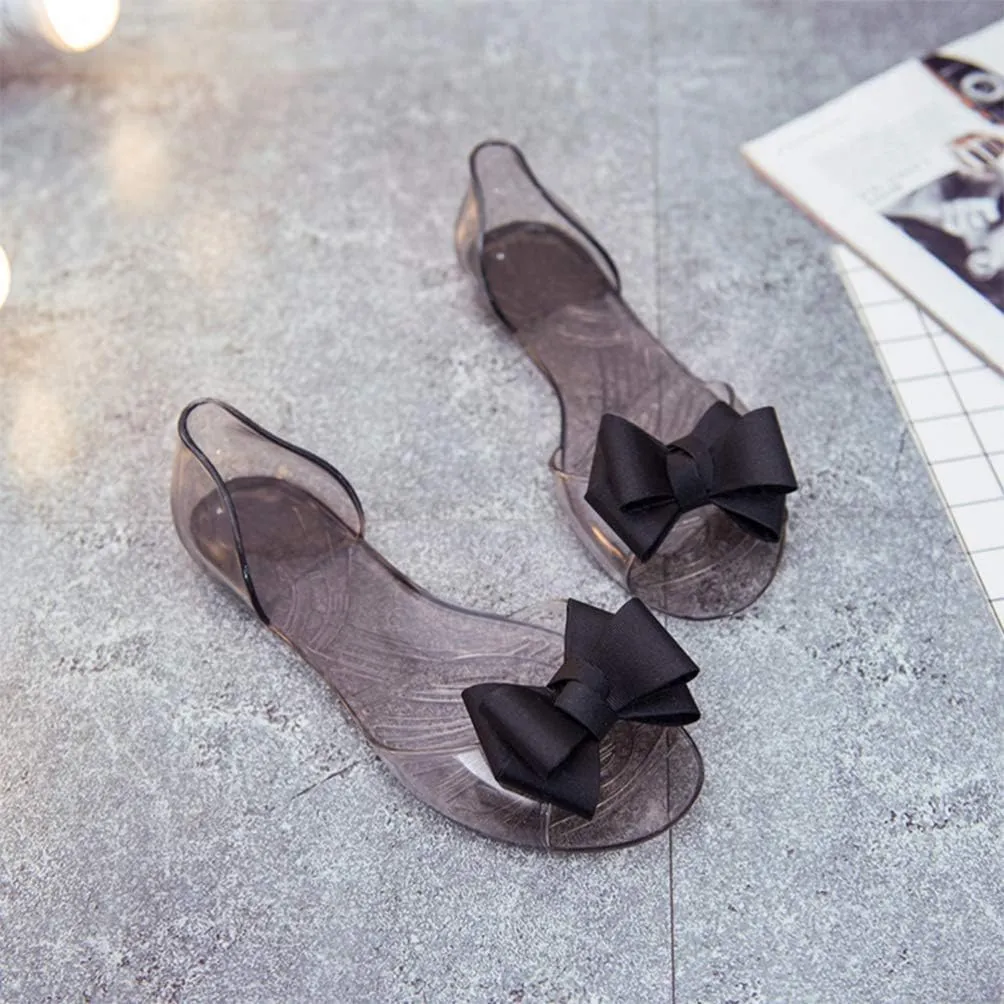 Women's Flat Sandals Flat Jelly Shoes Fashion Fish Mouth Sandal Bowknot Sandals Summer Beach Shoes for Women (Black 39 Yards 7. 5US, 5UK 38. 5EU, 9. 6285Inch) Clear Sandals