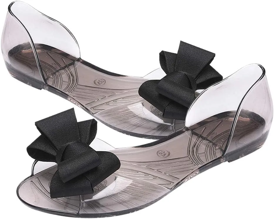 Women's Flat Sandals Flat Jelly Shoes Fashion Fish Mouth Sandal Bowknot Sandals Summer Beach Shoes for Women (Black 39 Yards 7. 5US, 5UK 38. 5EU, 9. 6285Inch) Clear Sandals