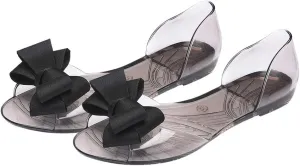 Women's Flat Sandals Flat Jelly Shoes Fashion Fish Mouth Sandal Bowknot Sandals Summer Beach Shoes for Women (Black 39 Yards 7. 5US, 5UK 38. 5EU, 9. 6285Inch) Clear Sandals