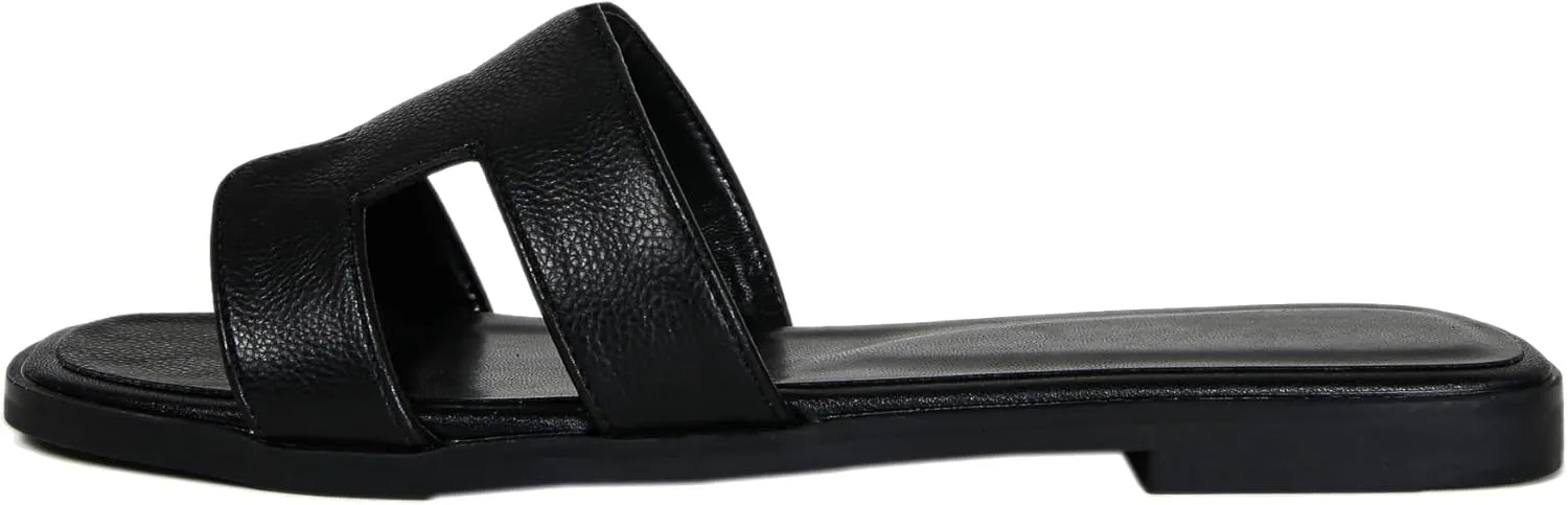 Womens Flat Sandals for Womens 2025 Summer Dressy Slippers Non Slip Comfortable Leather Slippers Cute Open Toe Shoes