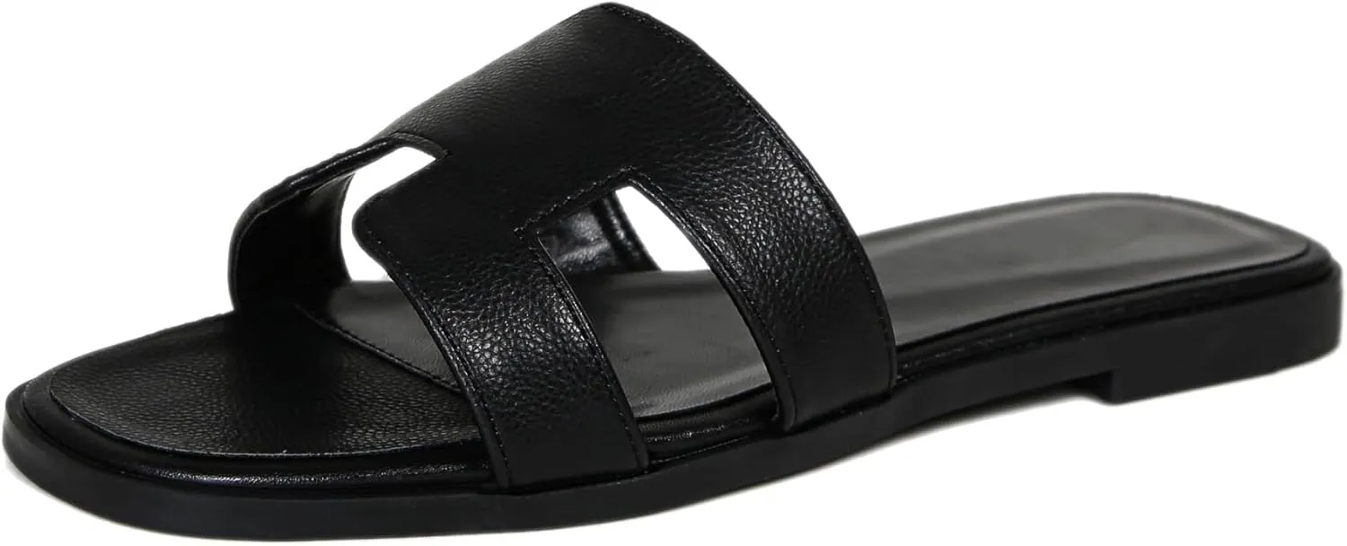 Womens Flat Sandals for Womens 2025 Summer Dressy Slippers Non Slip Comfortable Leather Slippers Cute Open Toe Shoes