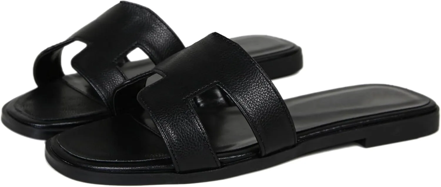 Womens Flat Sandals for Womens 2025 Summer Dressy Slippers Non Slip Comfortable Leather Slippers Cute Open Toe Shoes