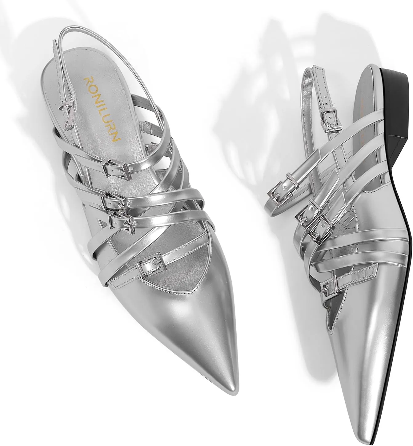 Women's Flats Ballet Ballerina Pointed Toe Slingback Flats with Strap Low Heel Fashion Buckle Dress Work Casual Shoes for Women