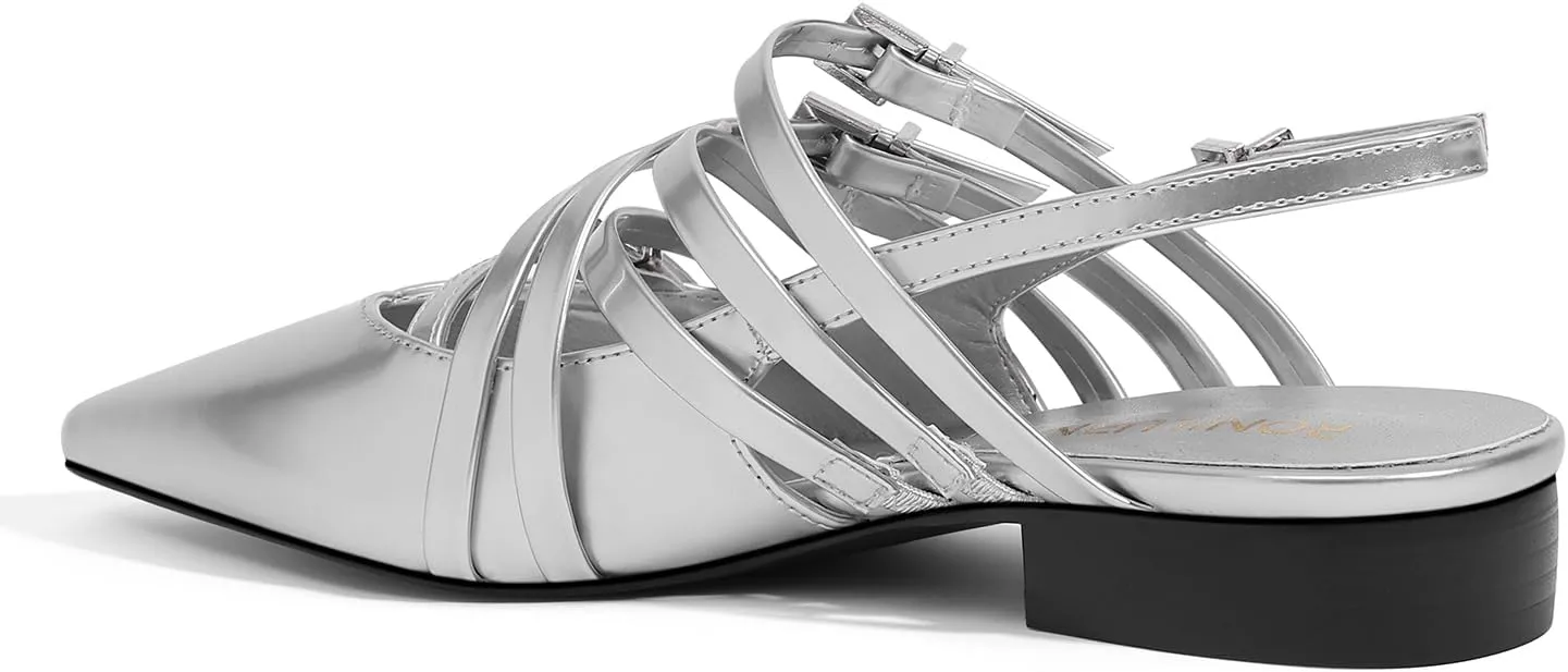 Women's Flats Ballet Ballerina Pointed Toe Slingback Flats with Strap Low Heel Fashion Buckle Dress Work Casual Shoes for Women
