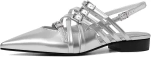 Women's Flats Ballet Ballerina Pointed Toe Slingback Flats with Strap Low Heel Fashion Buckle Dress Work Casual Shoes for Women