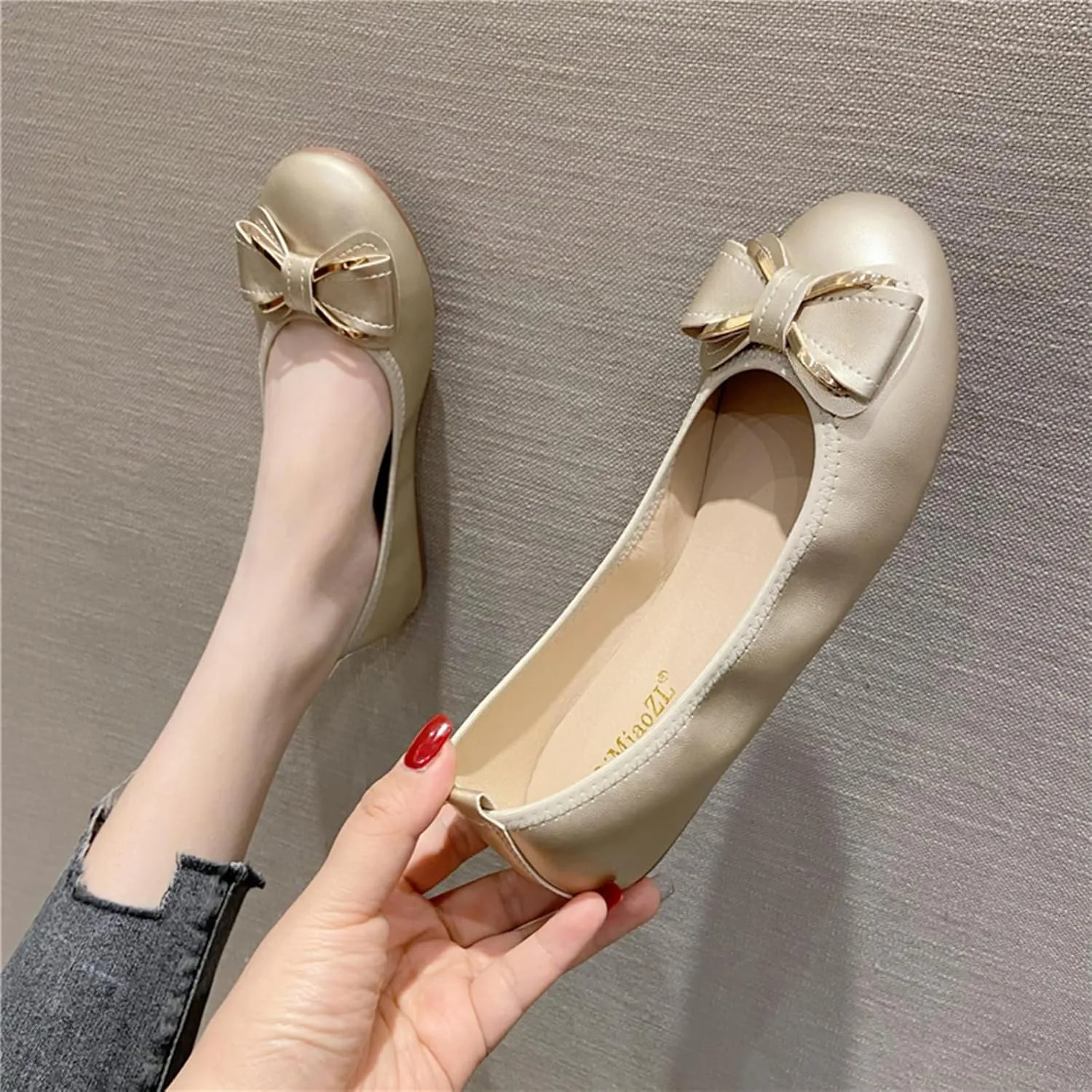 Women's Flats Shoes Ballet Flats Dress Shoes Comfortable Bow PU Leather Slip on Casual Shoes for Women