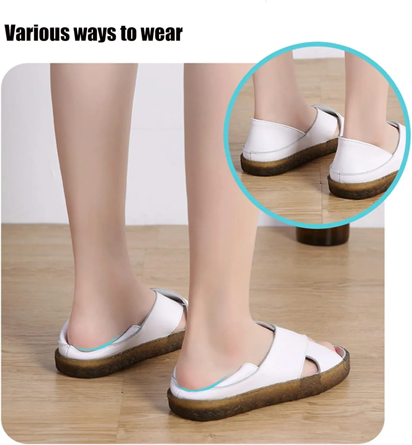 Womens Genuine Leather Beef Tendon Flat Open Toe Sandals,Summer Casual Comfort Memory Insole Slip-on with Arch Support Soft Flats Walking Sandal Loafer
