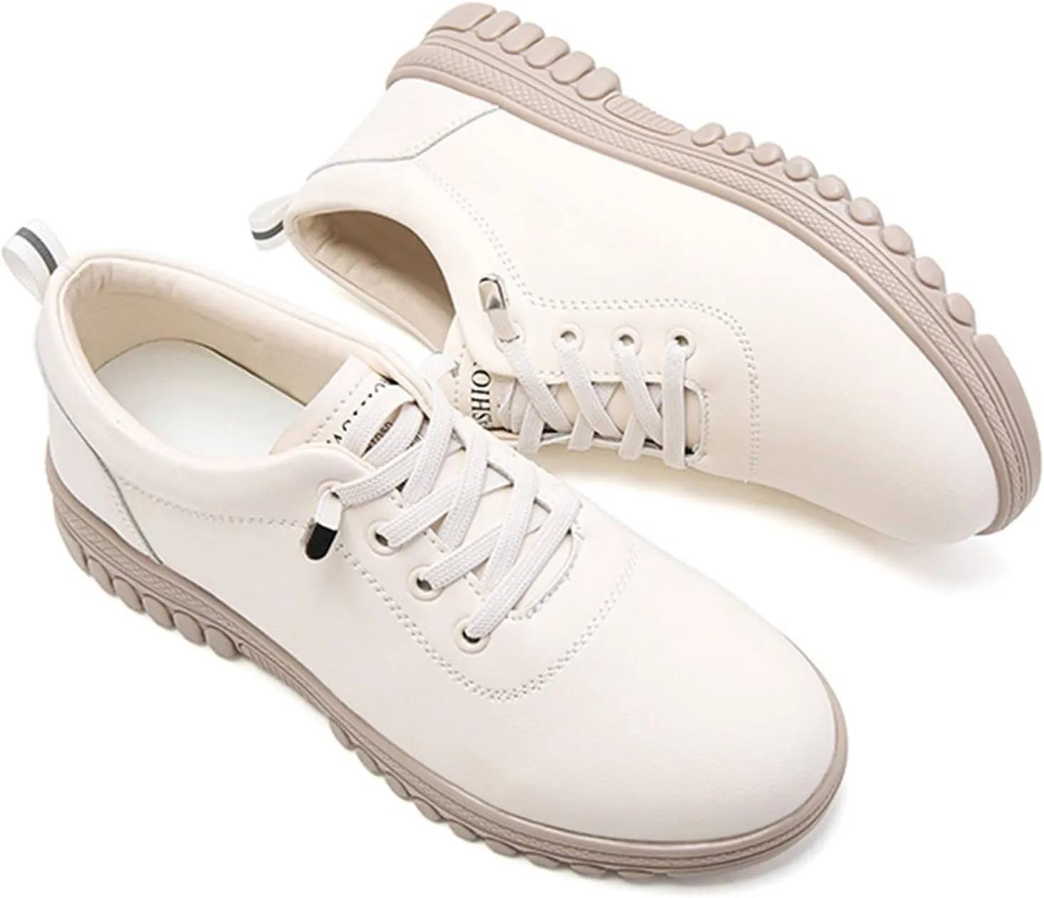 Women's Leather Hollow Lace Up Flat Fashion Sneakers Comfortable Round-Toe Slip On Casual Shoes Lightweight Breathable Outdoor Travel Walking Shoes