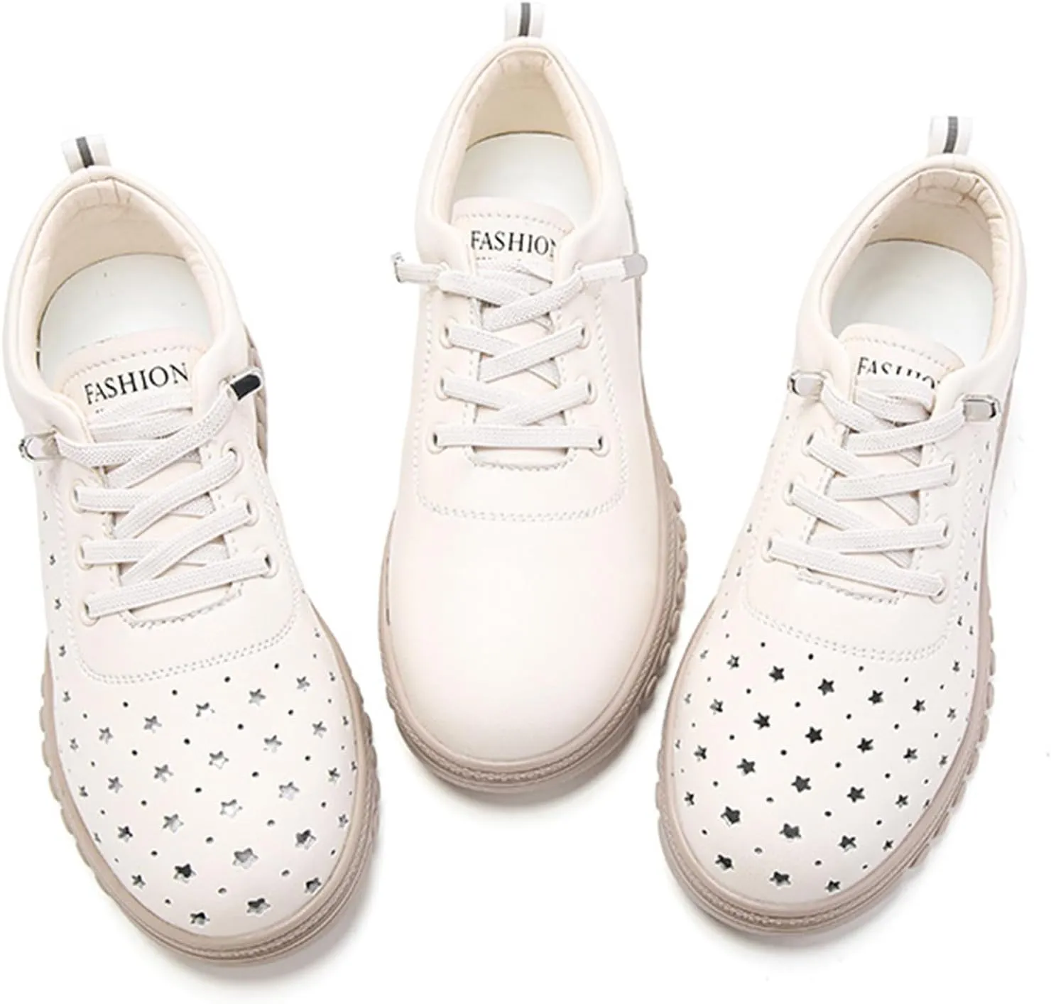 Women's Leather Hollow Lace Up Flat Fashion Sneakers Comfortable Round-Toe Slip On Casual Shoes Lightweight Breathable Outdoor Travel Walking Shoes