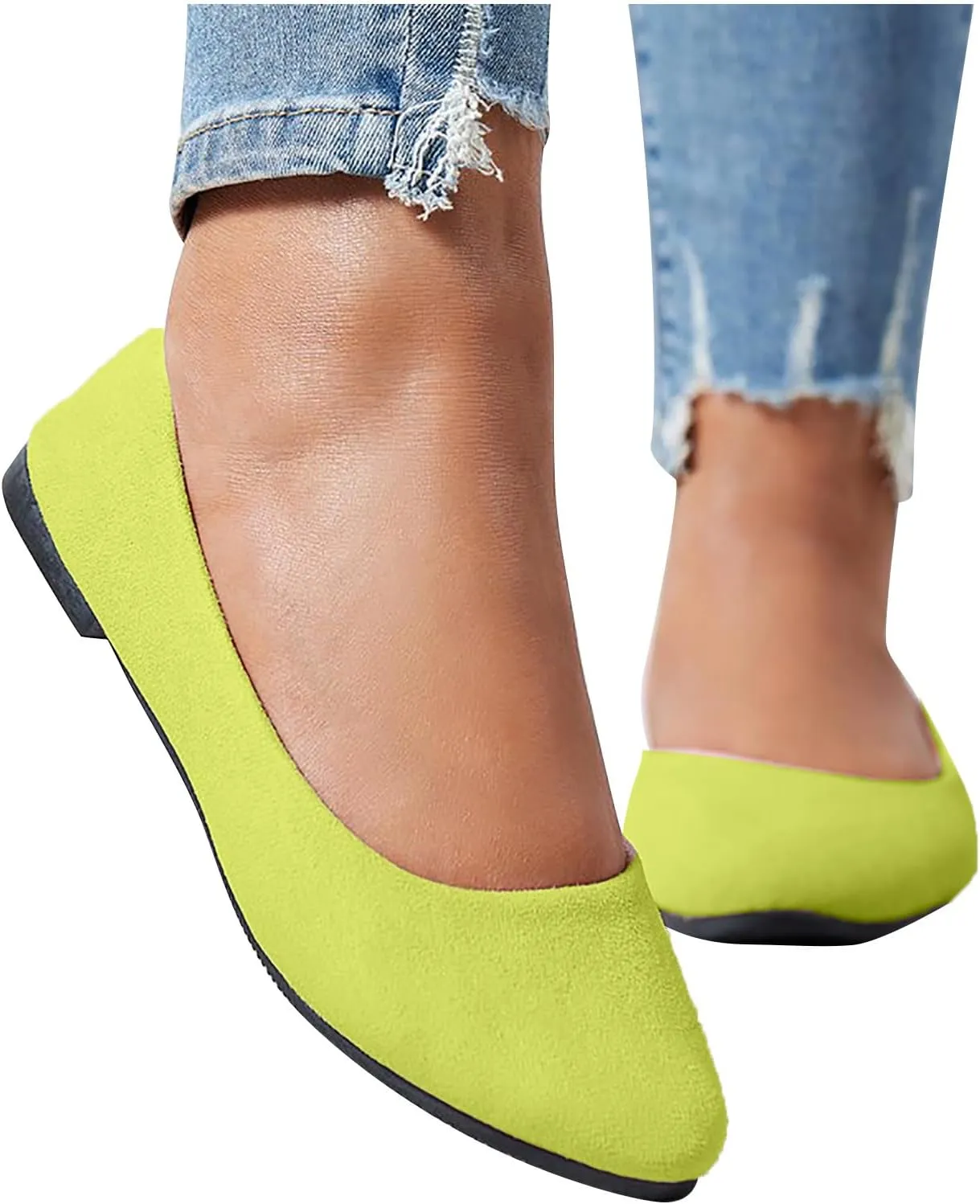 Women's Low Wedge Ballet Shoe Round Toe Suede Slip on Flats Soft-soled Solid Comfy Sandals Ballerina Shoes for Summer