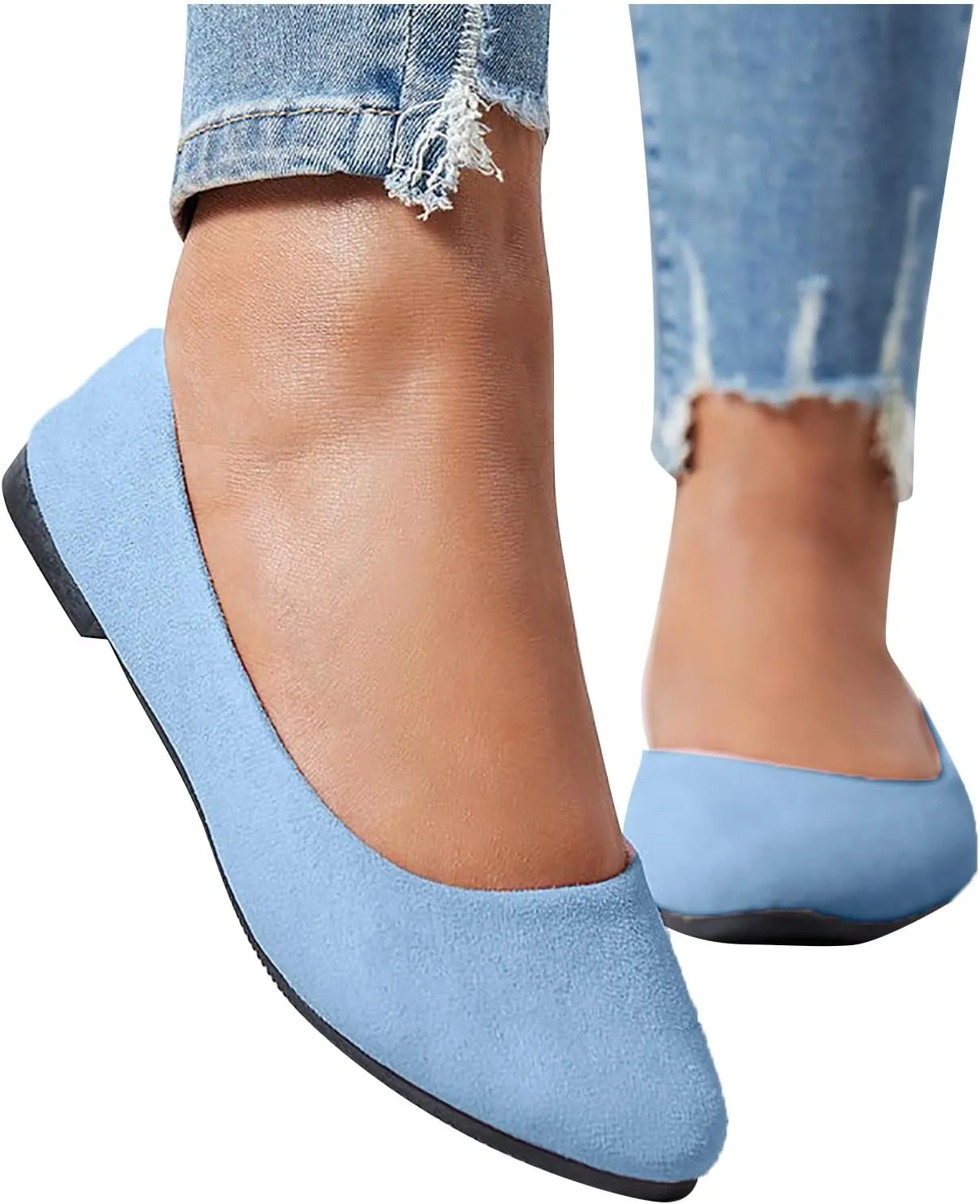 Women's Low Wedge Ballet Shoe Round Toe Suede Slip on Flats Soft-soled Solid Comfy Sandals Ballerina Shoes for Summer