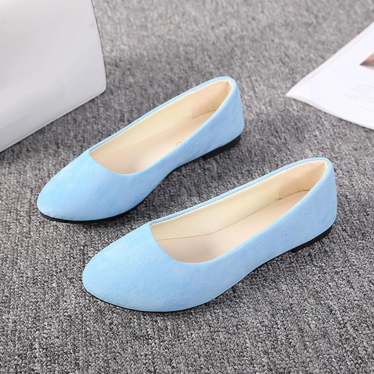 Women's Low Wedge Ballet Shoe Round Toe Suede Slip on Flats Soft-soled Solid Comfy Sandals Ballerina Shoes for Summer