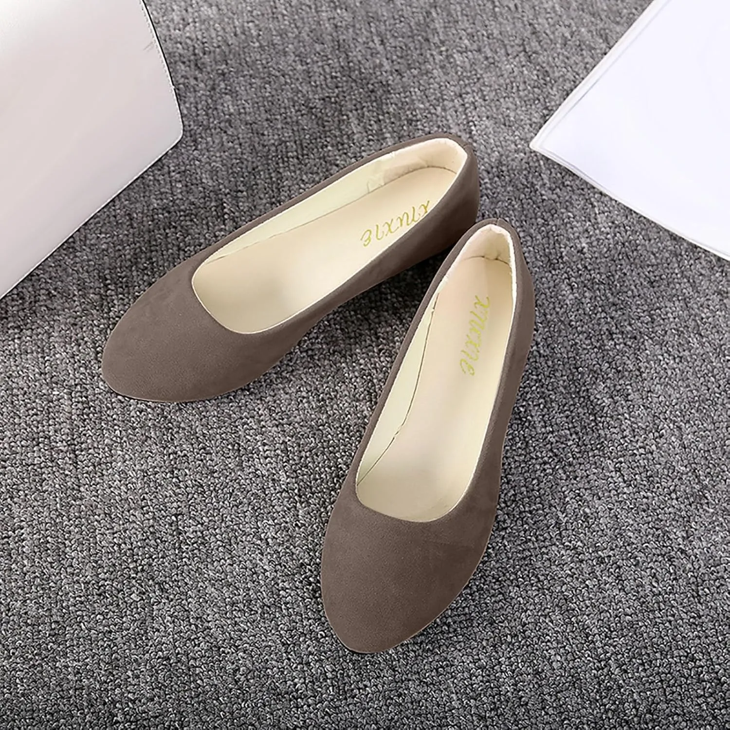 Women's Low Wedge Ballet Shoe Round Toe Suede Slip on Flats Soft-soled Solid Comfy Sandals Ballerina Shoes for Summer