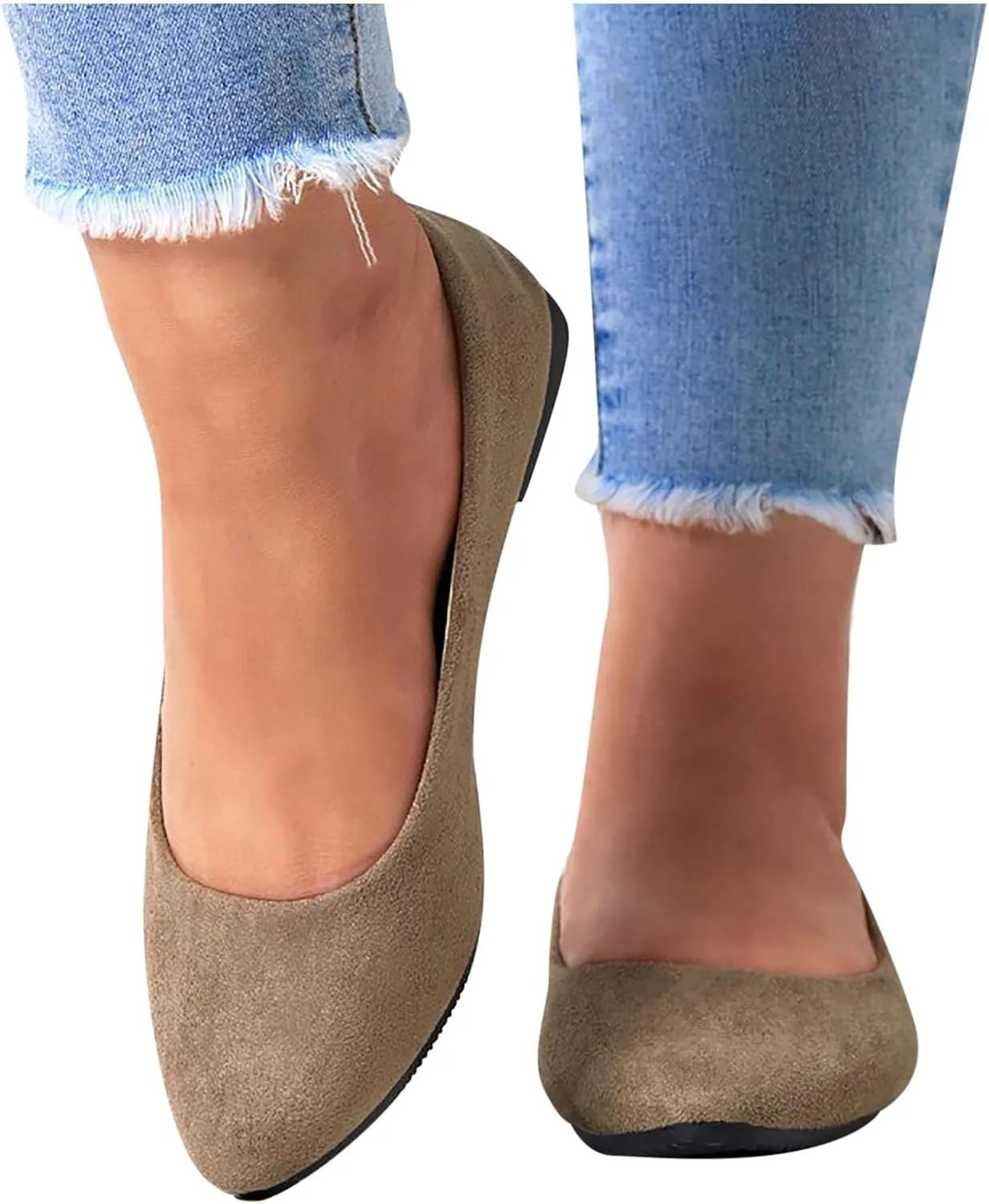 Women's Low Wedge Ballet Shoe Round Toe Suede Slip on Flats Soft-soled Solid Comfy Sandals Ballerina Shoes for Summer