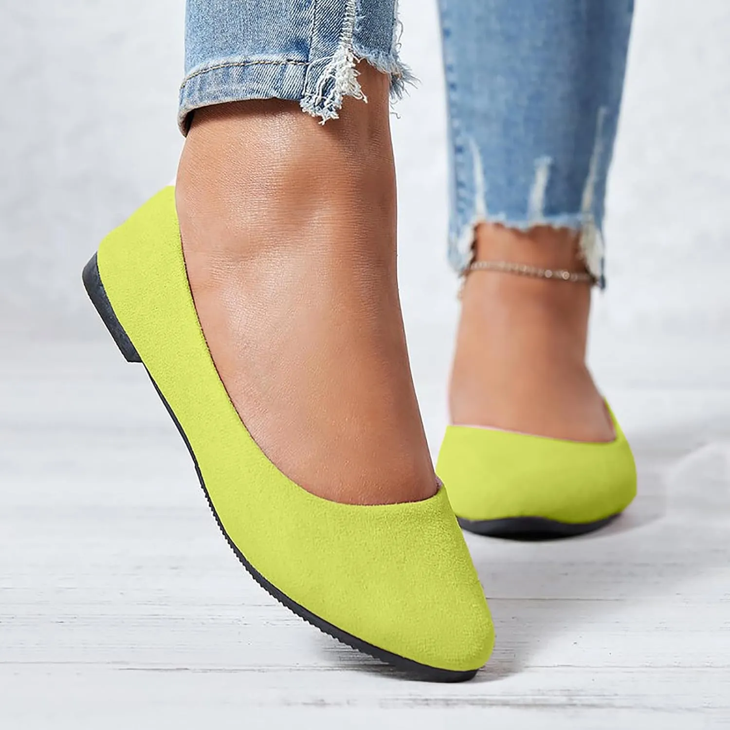 Women's Low Wedge Ballet Shoe Round Toe Suede Slip on Flats Soft-soled Solid Comfy Sandals Ballerina Shoes for Summer