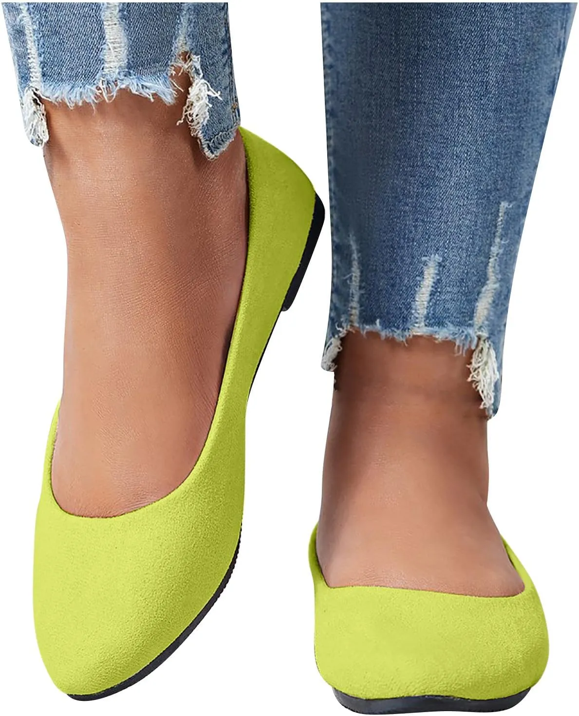 Women's Low Wedge Ballet Shoe Round Toe Suede Slip on Flats Soft-soled Solid Comfy Sandals Ballerina Shoes for Summer