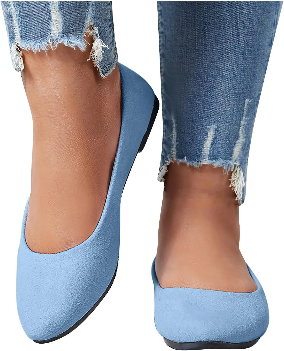 Women's Low Wedge Ballet Shoe Round Toe Suede Slip on Flats Soft-soled Solid Comfy Sandals Ballerina Shoes for Summer