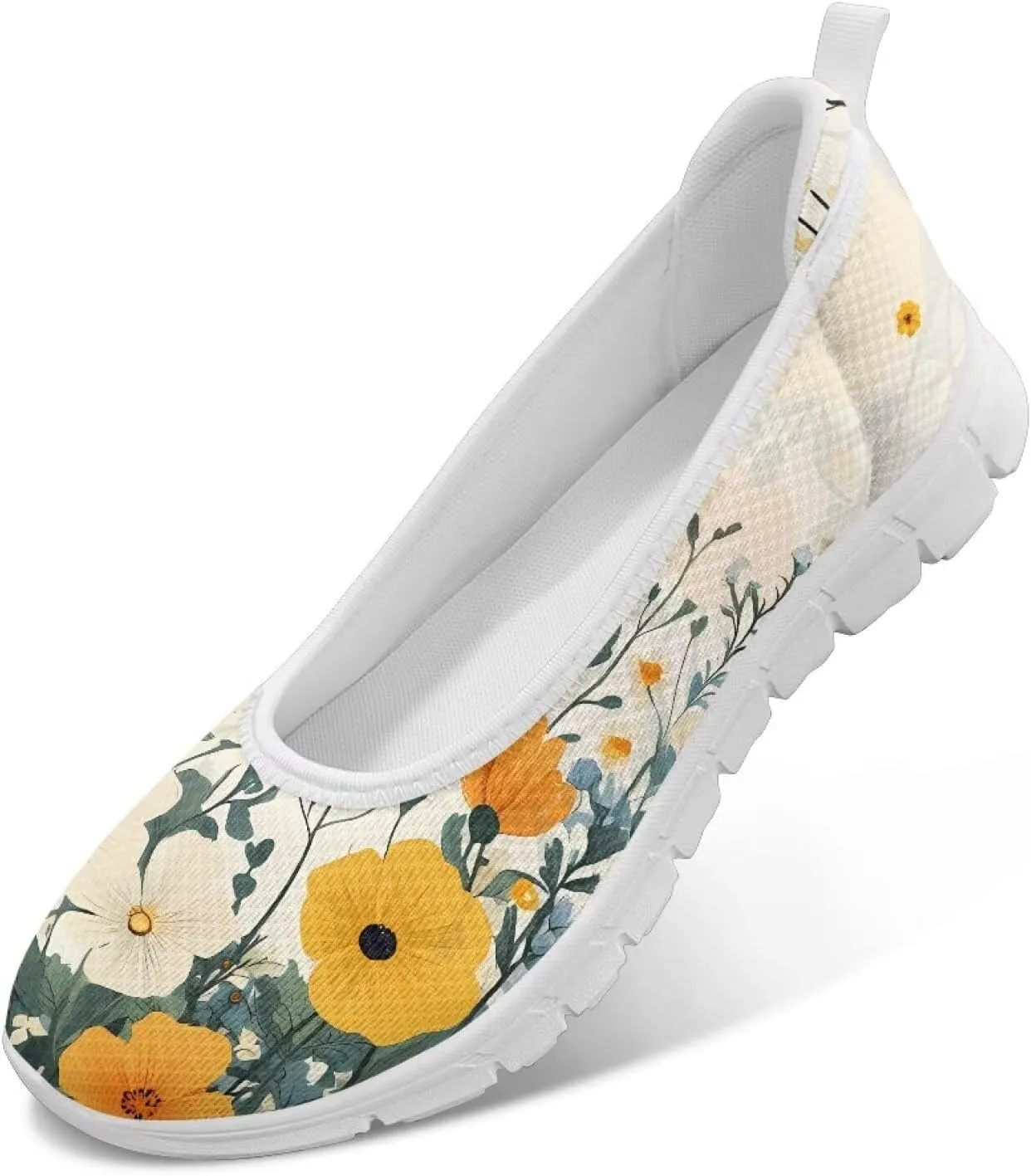 Women's Mesh Slip On Shoes Dress Flat Shoes Round Toe Walking Flats Shoes Comfort Lightweight Casual Sneakers White Sole Size 6-11