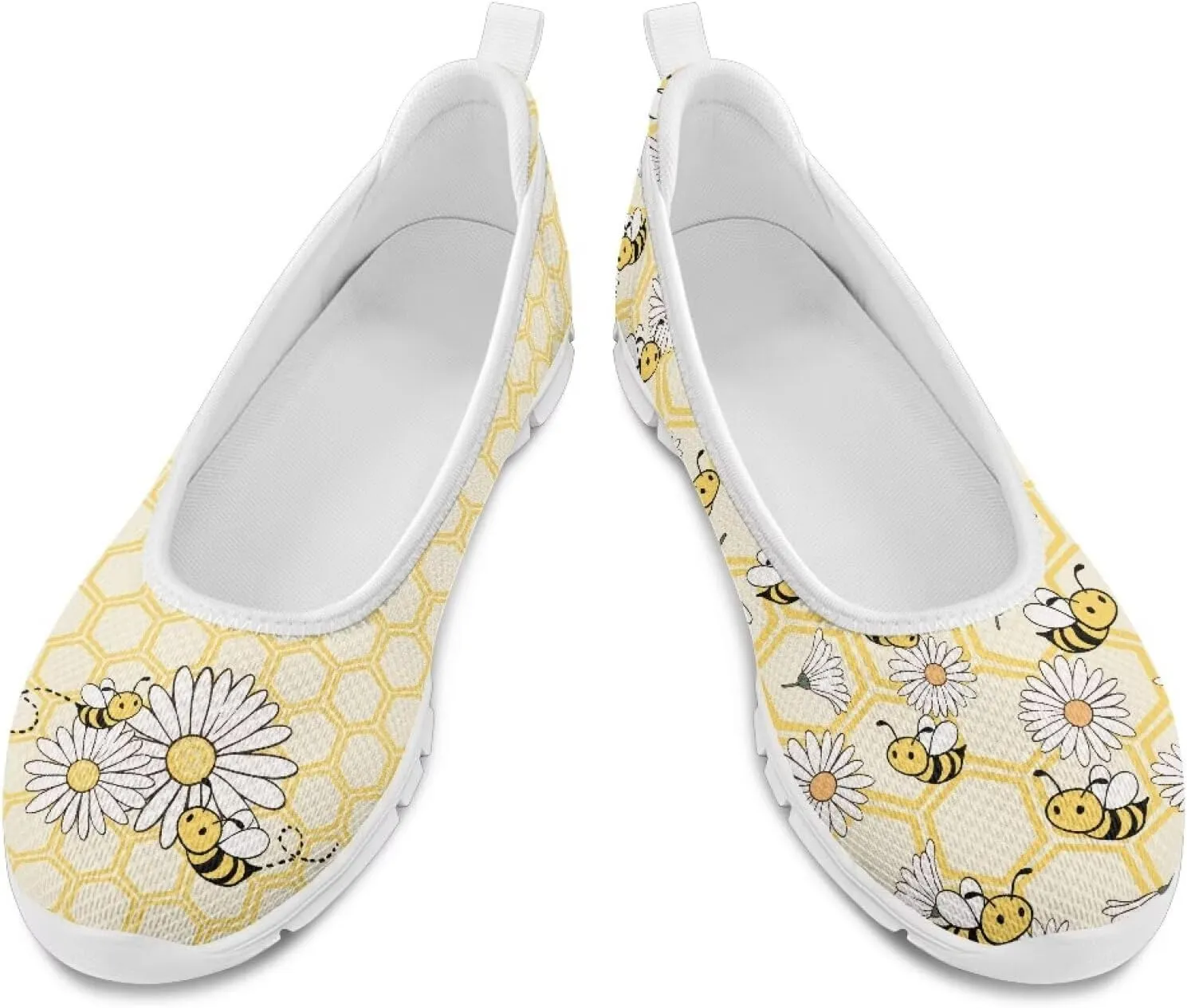 Women's Mesh Slip On Shoes Dress Flat Shoes Round Toe Walking Flats Shoes Comfort Lightweight Casual Sneakers White Sole Size 6-11