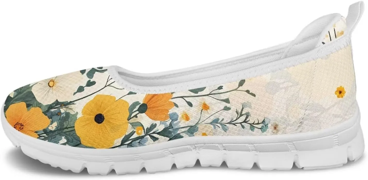 Women's Mesh Slip On Shoes Dress Flat Shoes Round Toe Walking Flats Shoes Comfort Lightweight Casual Sneakers White Sole Size 6-11