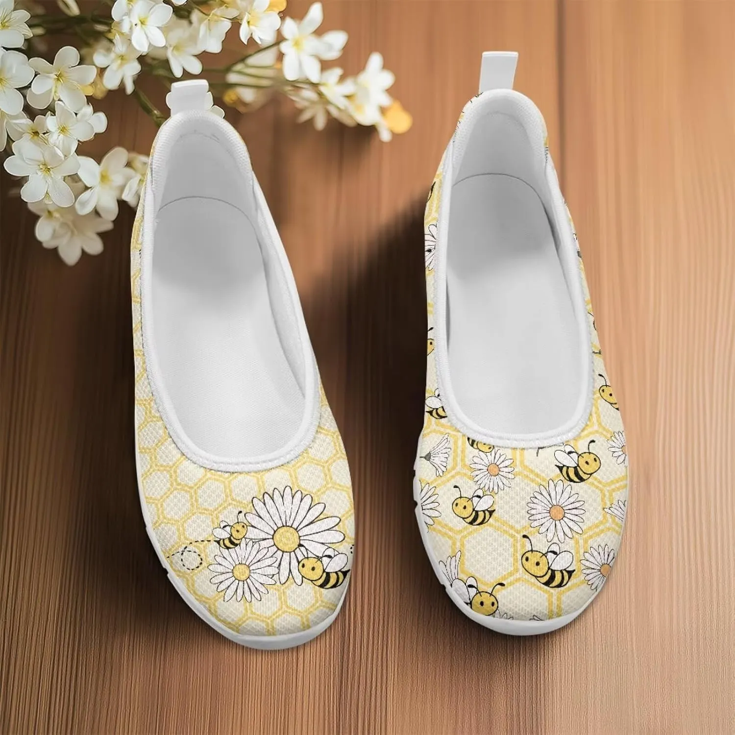 Women's Mesh Slip On Shoes Dress Flat Shoes Round Toe Walking Flats Shoes Comfort Lightweight Casual Sneakers White Sole Size 6-11