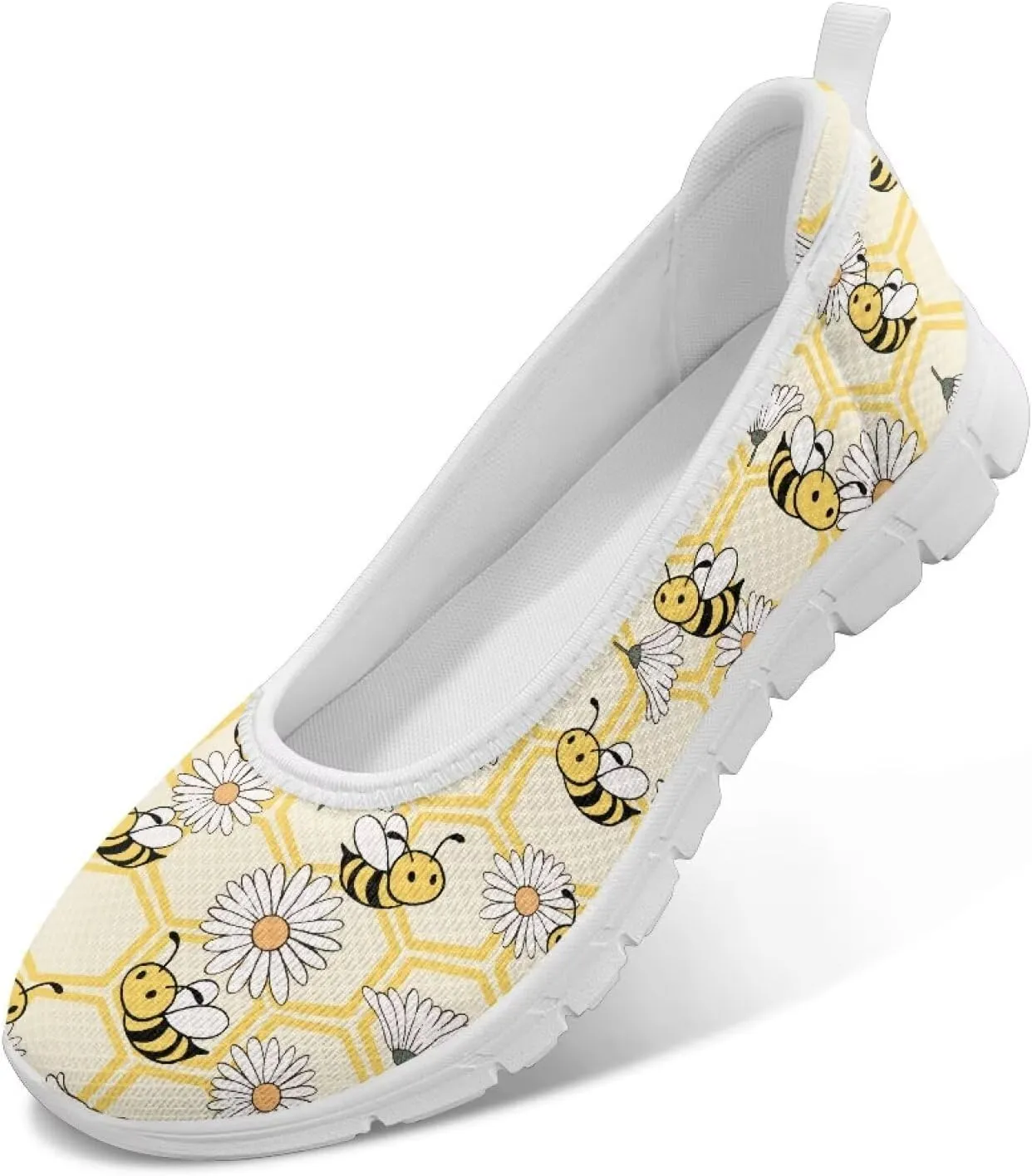 Women's Mesh Slip On Shoes Dress Flat Shoes Round Toe Walking Flats Shoes Comfort Lightweight Casual Sneakers White Sole Size 6-11