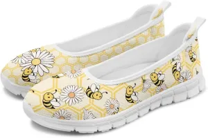 Women's Mesh Slip On Shoes Dress Flat Shoes Round Toe Walking Flats Shoes Comfort Lightweight Casual Sneakers White Sole Size 6-11