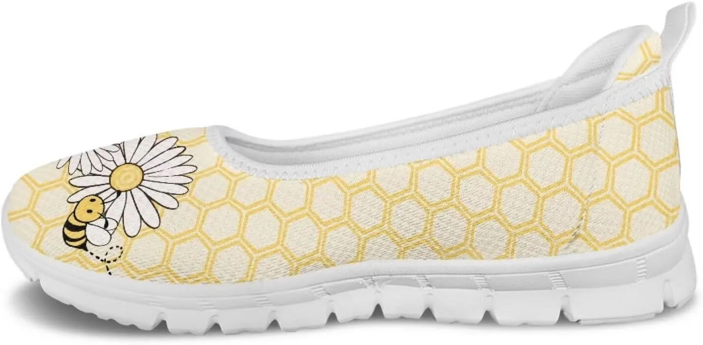 Women's Mesh Slip On Shoes Dress Flat Shoes Round Toe Walking Flats Shoes Comfort Lightweight Casual Sneakers White Sole Size 6-11