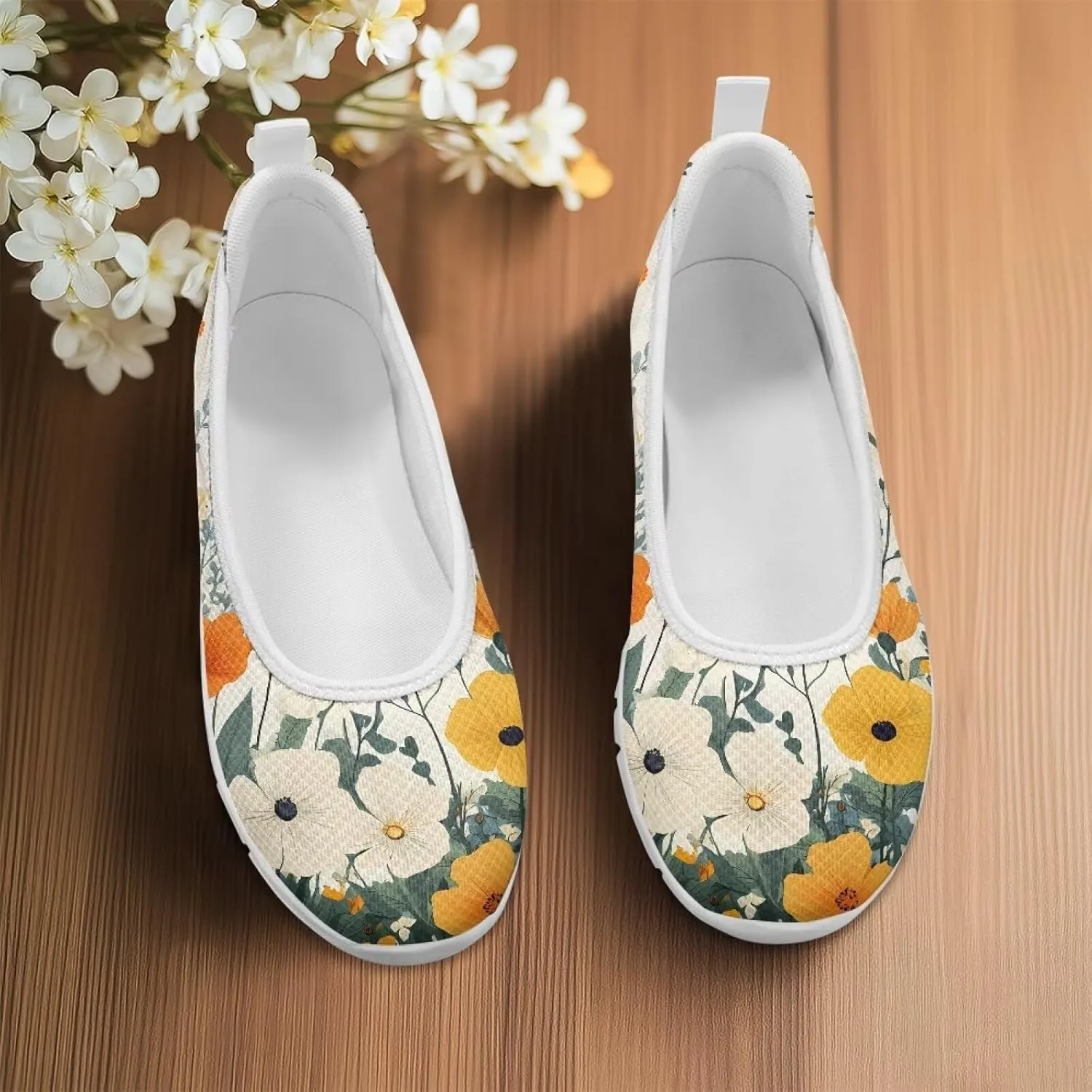 Women's Mesh Slip On Shoes Dress Flat Shoes Round Toe Walking Flats Shoes Comfort Lightweight Casual Sneakers White Sole Size 6-11