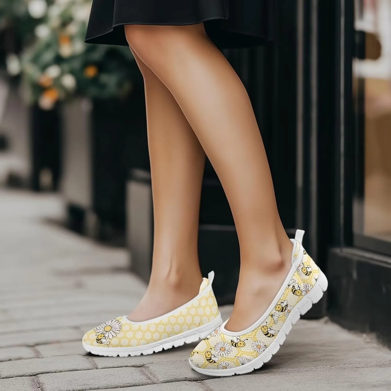 Women's Mesh Slip On Shoes Dress Flat Shoes Round Toe Walking Flats Shoes Comfort Lightweight Casual Sneakers White Sole Size 6-11