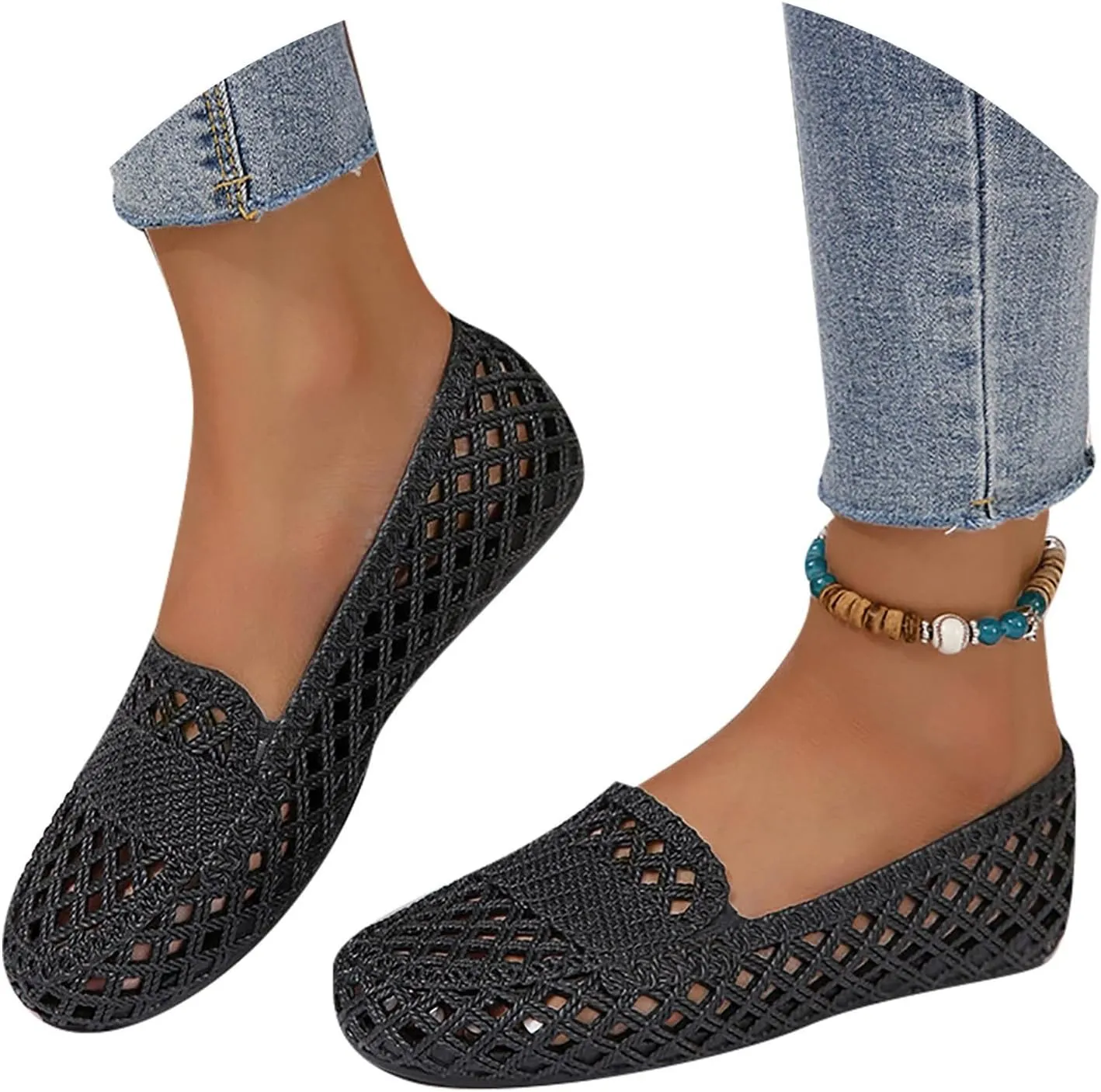 Women's Open Toe Flat Sandals Solid Color Slip On Casual Shoes for Summer Beach Comfortable Lightweight