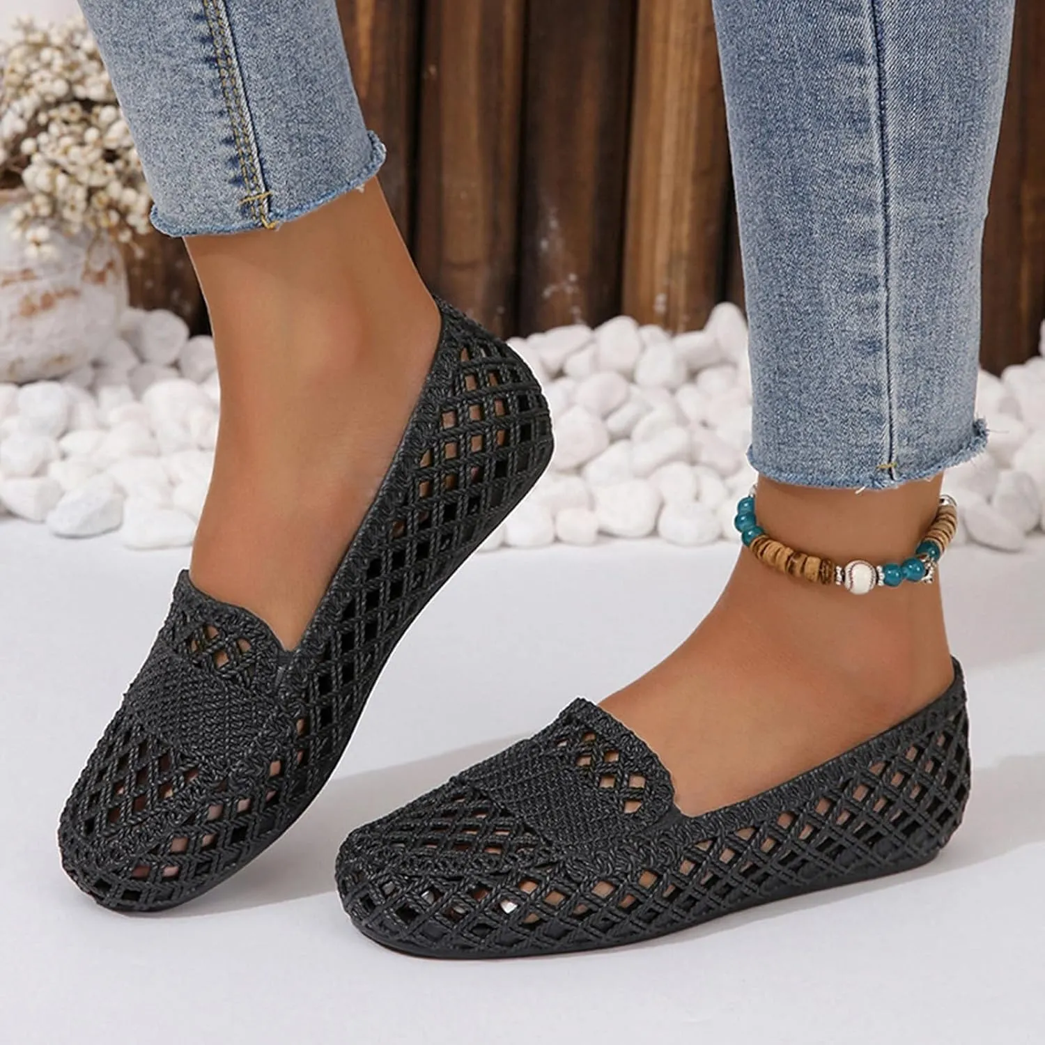 Women's Open Toe Flat Sandals Solid Color Slip On Casual Shoes for Summer Beach Comfortable Lightweight