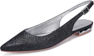 Women's Pointed Toe Ballet Flats Glitter Slingback Flat Summer Comfort Dress Wedding Sandals