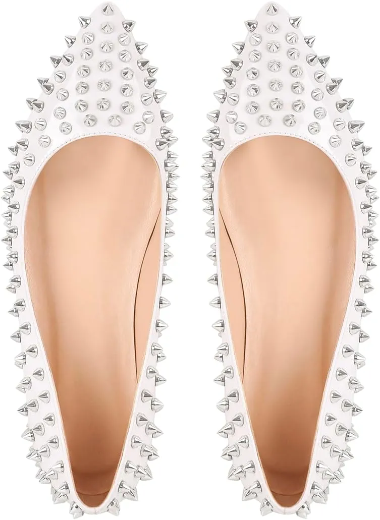 Women's Rivet Pointed Toe Slip on Flats Shoes,Fashion Studded Leather Comfortable Office