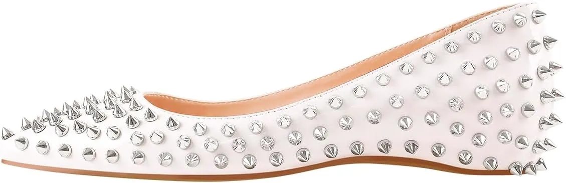 Women's Rivet Pointed Toe Slip on Flats Shoes,Fashion Studded Leather Comfortable Office