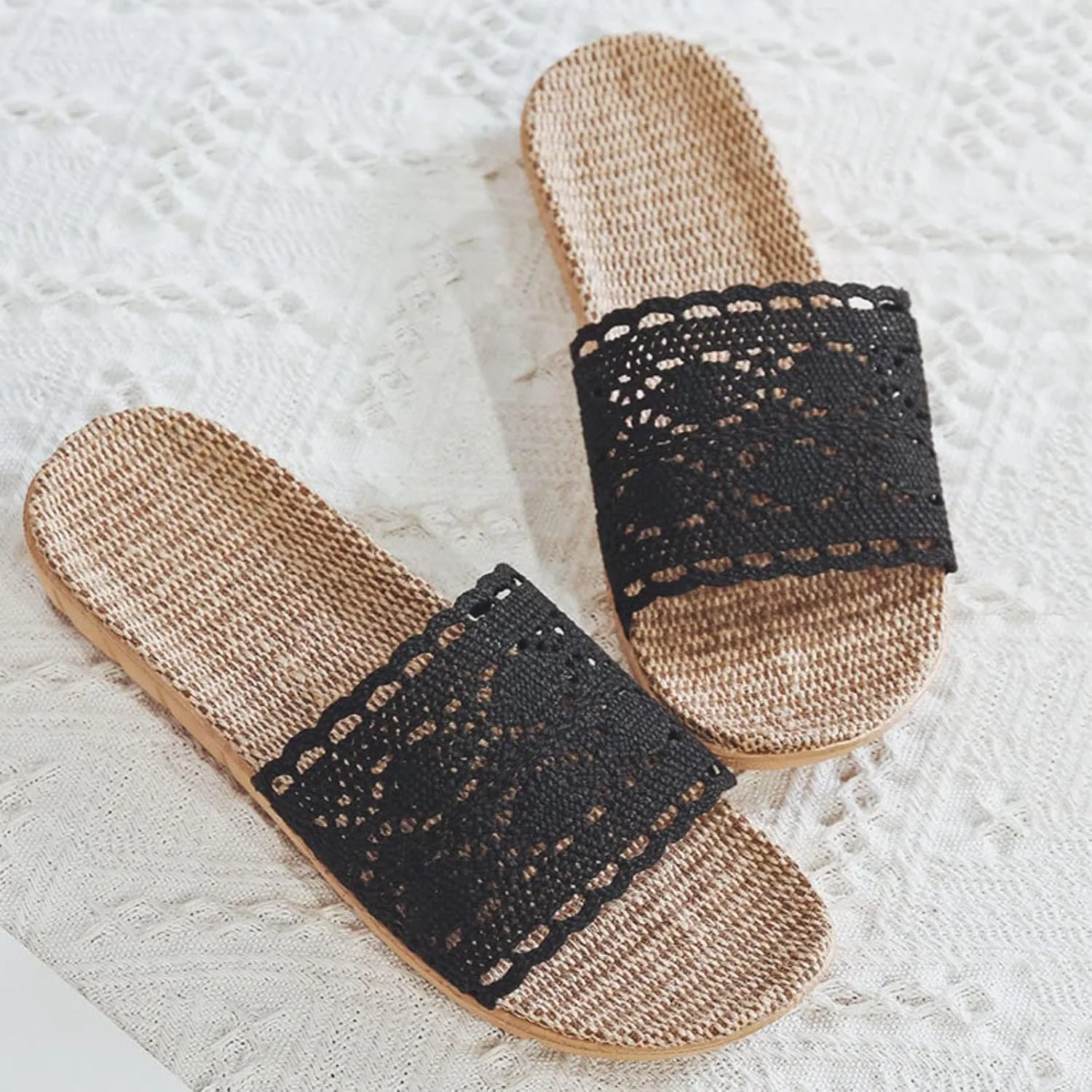 Womens Slide Sandals Size 12 Hollow Lace Slippers Rubber Flat Heel Flat Sole Foldable Slippers for Women with