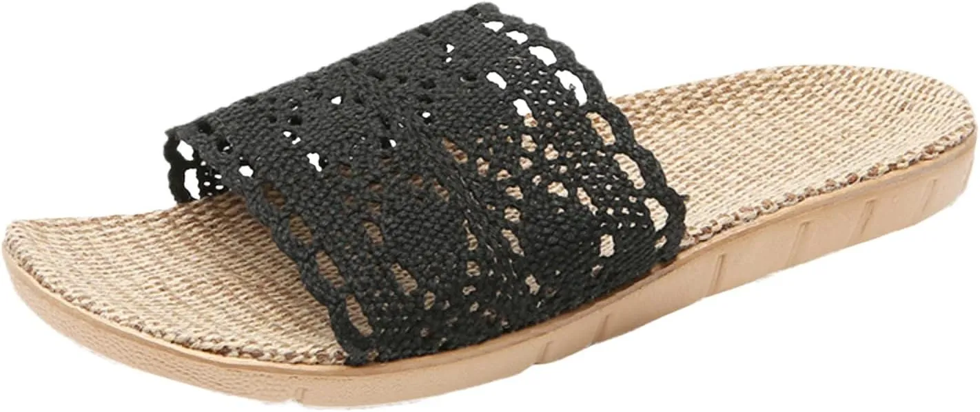Womens Slide Sandals Size 12 Hollow Lace Slippers Rubber Flat Heel Flat Sole Foldable Slippers for Women with