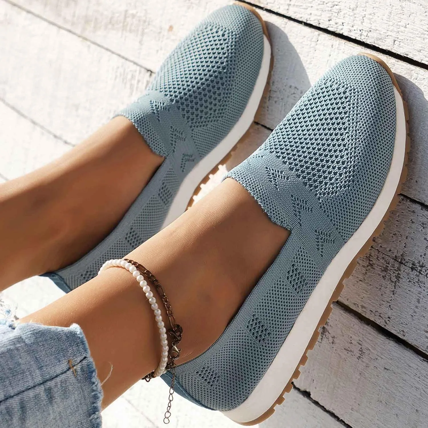 Women's Slip On Travel Soft Sole Comfortable Shoes Outdoor Solid Mesh Fashion Business Casual Shoes for Women Wedges