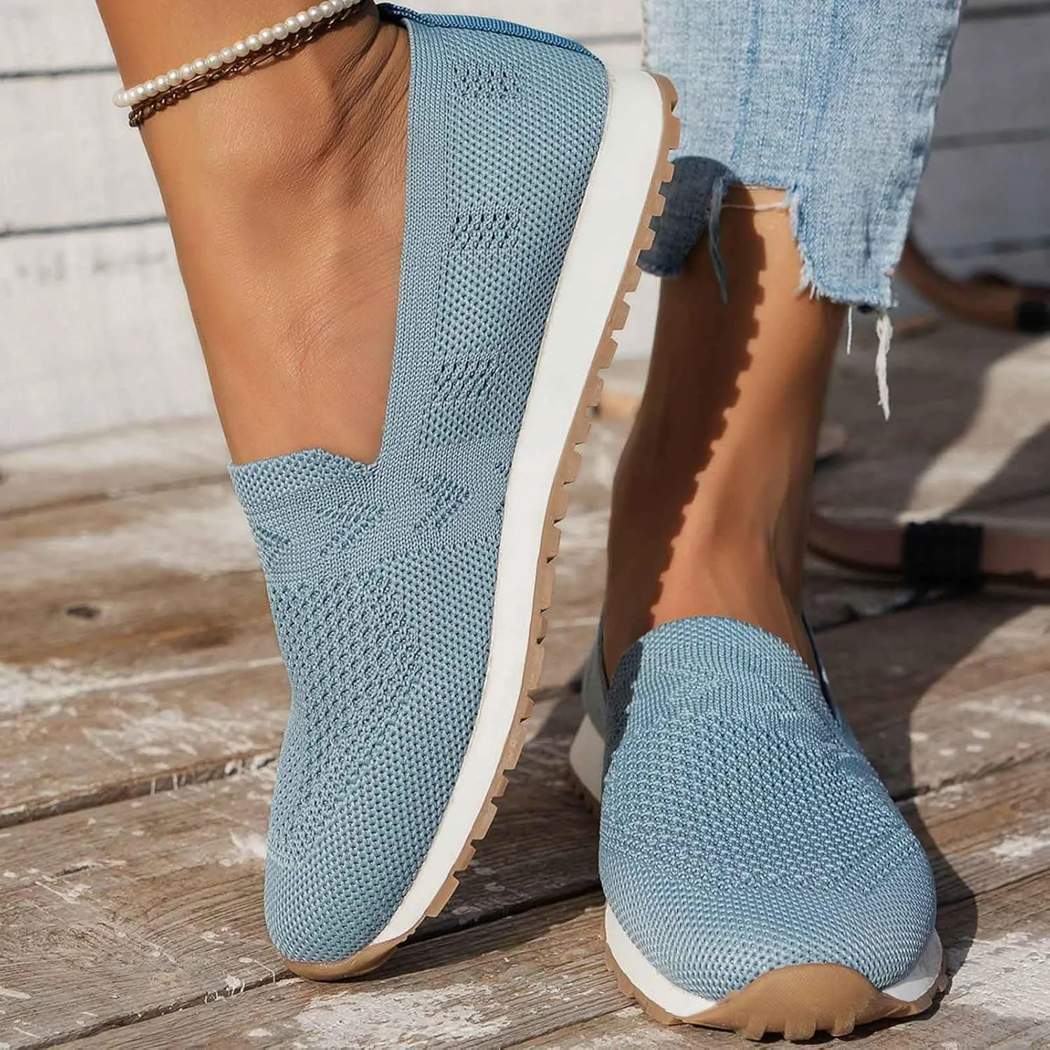 Women's Slip On Travel Soft Sole Comfortable Shoes Outdoor Solid Mesh Fashion Business Casual Shoes for Women Wedges