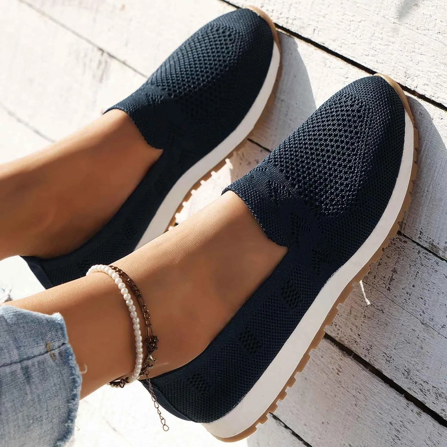 Women's Slip On Travel Soft Sole Comfortable Shoes Outdoor Solid Mesh Fashion Business Casual Shoes for Women Wedges