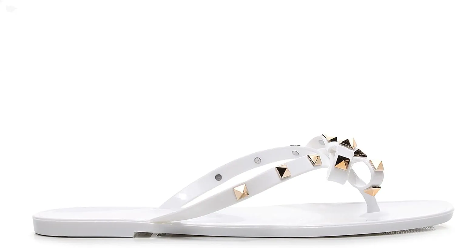 Womens Studded Sandals Flat Jelly Shoes Bow Flip Flops Thong for Ladies Black Size 7 Stud Slip On Summer Beach Rivets Dressy Slides