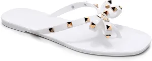 Womens Studded Sandals Flat Jelly Shoes Bow Flip Flops Thong for Ladies Black Size 7 Stud Slip On Summer Beach Rivets Dressy Slides