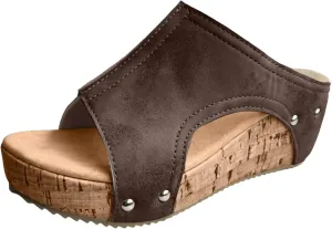 Womens Summer Sandals Peep Toe Slip On Wedge Slides Cut Out Boho Leather Platform Sandal Comfortable High Heeled Shoes