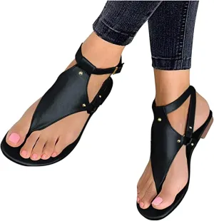 Women's Summer Sandals,Womens Casual Boho Crystal T-Strap Clip Toe Flip Flops Comfy Beach Flat Shoes Sandals for Women