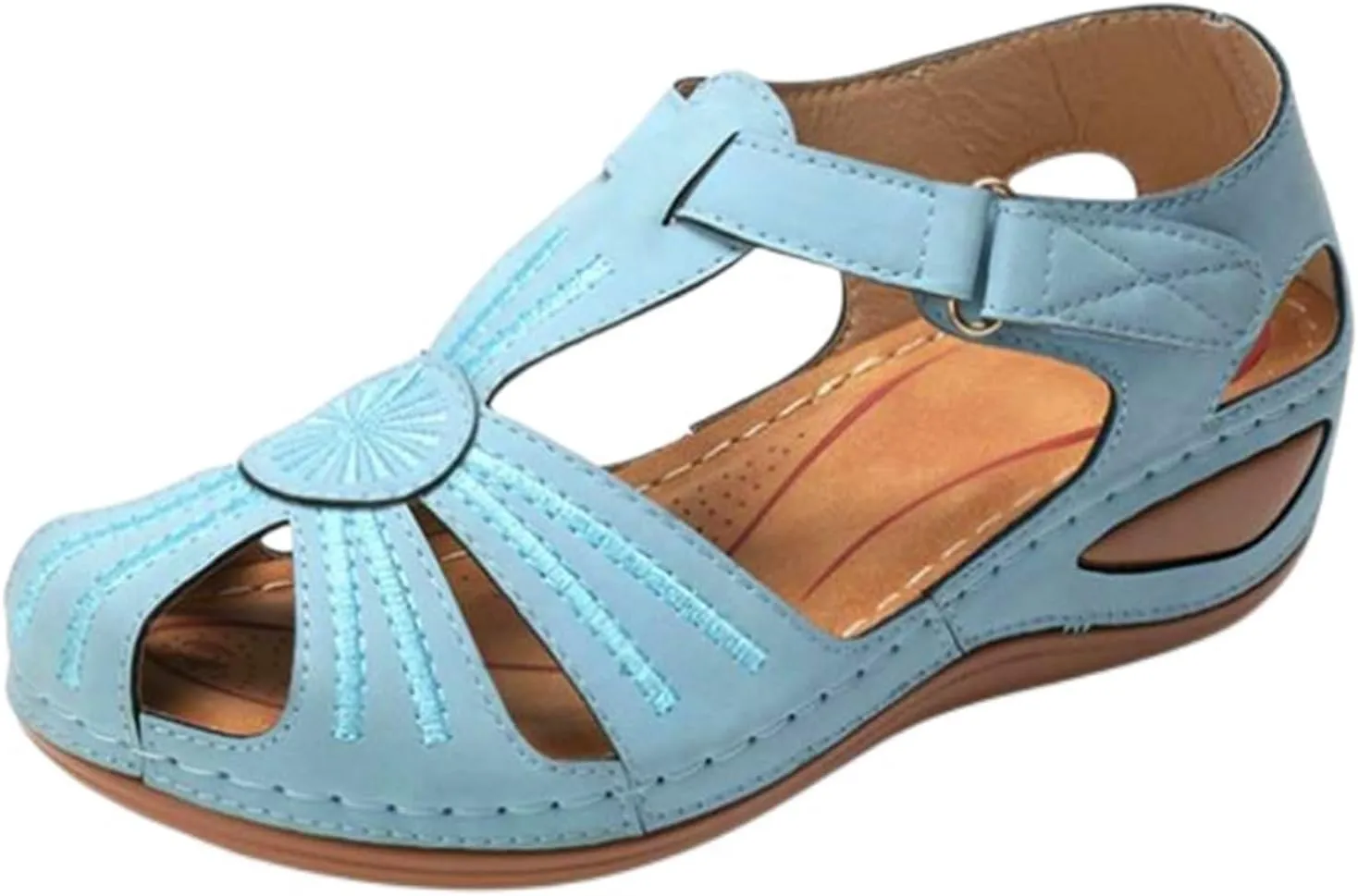 Women's Wedge Sandals Summer:Bohemia Ankle Strap Wedge Sandals Closed Toe Wedge Shoes Platform Dressy Wedge Sandal 2025