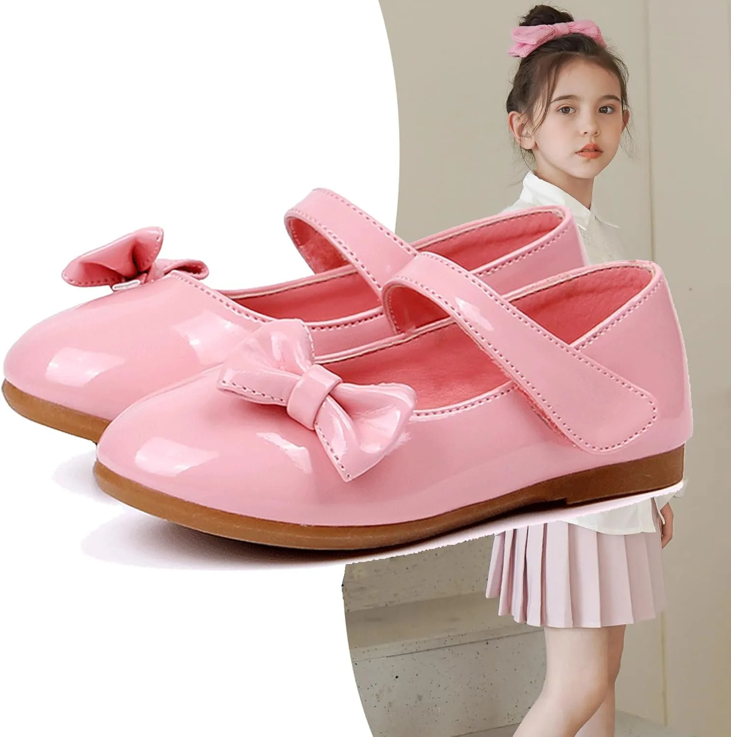 WUIWUIYU Flower Girls Princess Casual Mary Janes Ballet Flats Cute Bowknot Back to School Uniform Wedding Dress Shoes