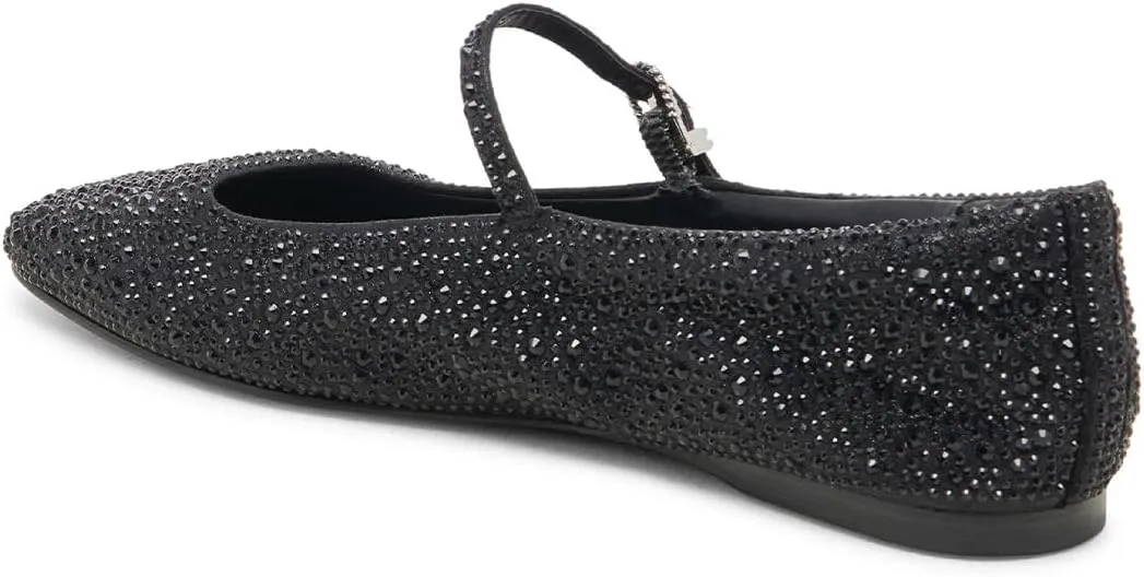 XYD Women Dazzled Crystals Ballet Flats Square Toe Strap with Buckled Mary Jane Dating Dress Shoes