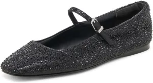 XYD Women Dazzled Crystals Ballet Flats Square Toe Strap with Buckled Mary Jane Dating Dress Shoes