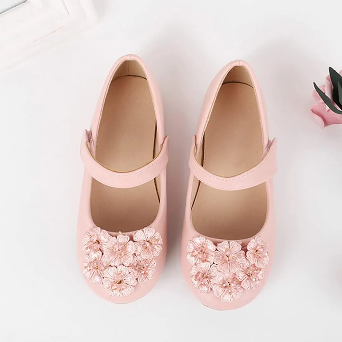 YIBLBOX Girl's Flowers Ballet Flats Ballerina Mary Jane Princess Wedding Dress Shoes for Toddler/Little Kid