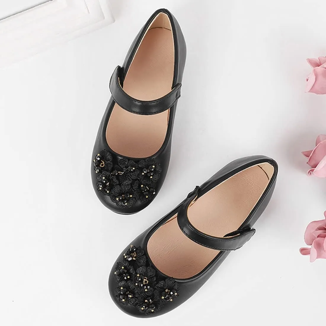 YIBLBOX Girl's Flowers Ballet Flats Ballerina Mary Jane Princess Wedding Dress Shoes for Toddler/Little Kid